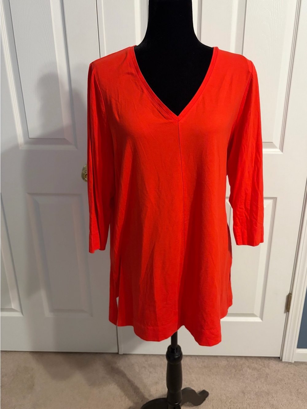 Chico's V-Neck 3/4 Sleeve Tunic Knit Top Red Pima Cotton blend New w/ tags Sz 2